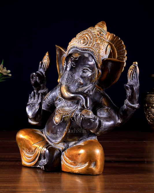Vintage Brass Taj Ganesha Idol | Height 7 inch