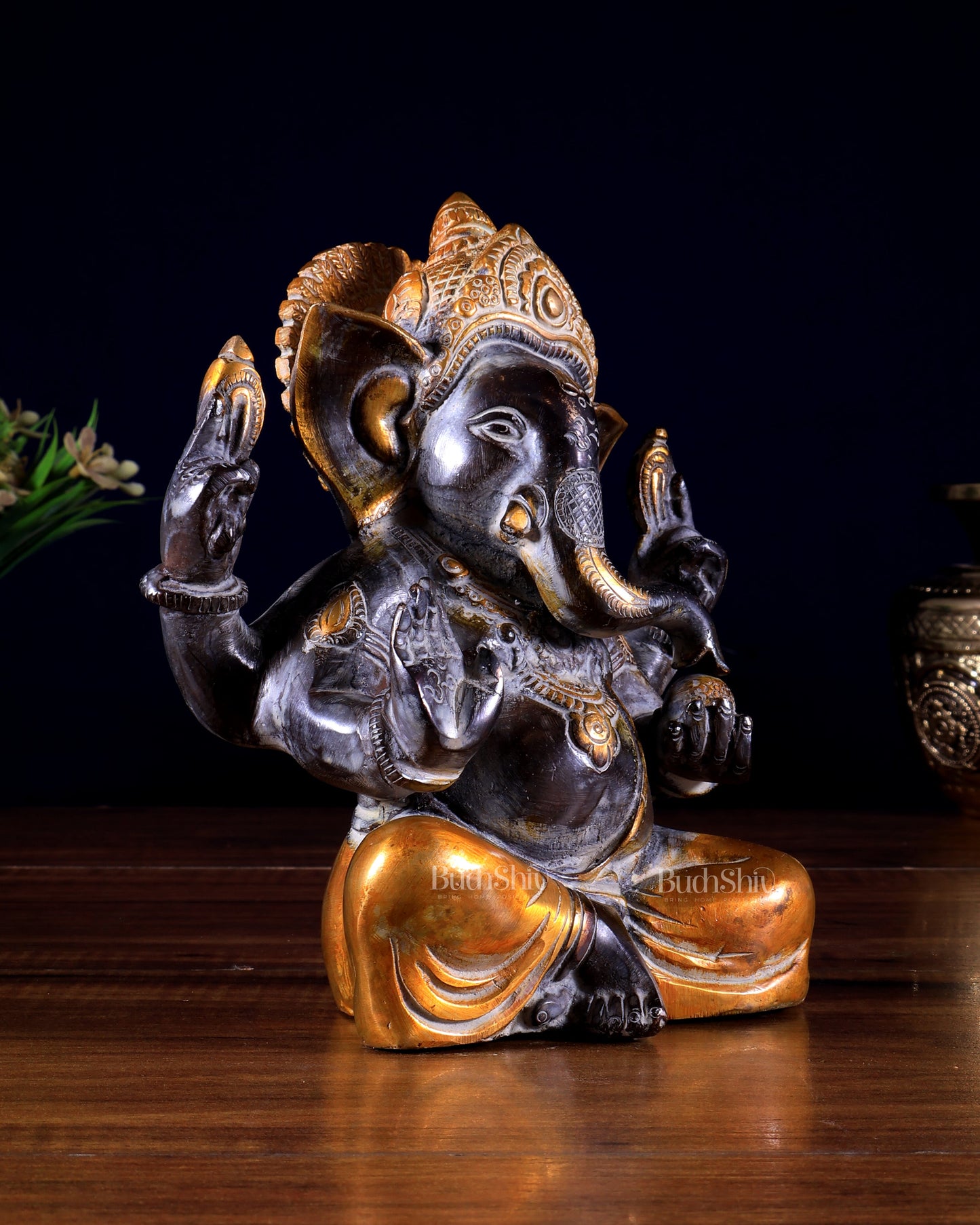 Vintage Brass Taj Ganesha Idol | Height 7 inch