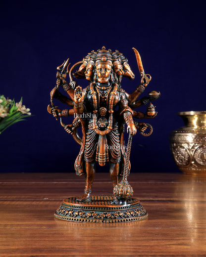 Pure Brass Superfine Standing Panchmukhi Hanuman Idol 6.5" chola brown finish