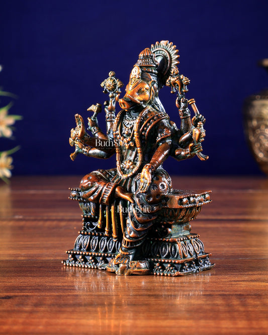 Intricate Hollow-Cast Goddess Varahi Superfine Brass Idol – 4" Tall chola brown tone