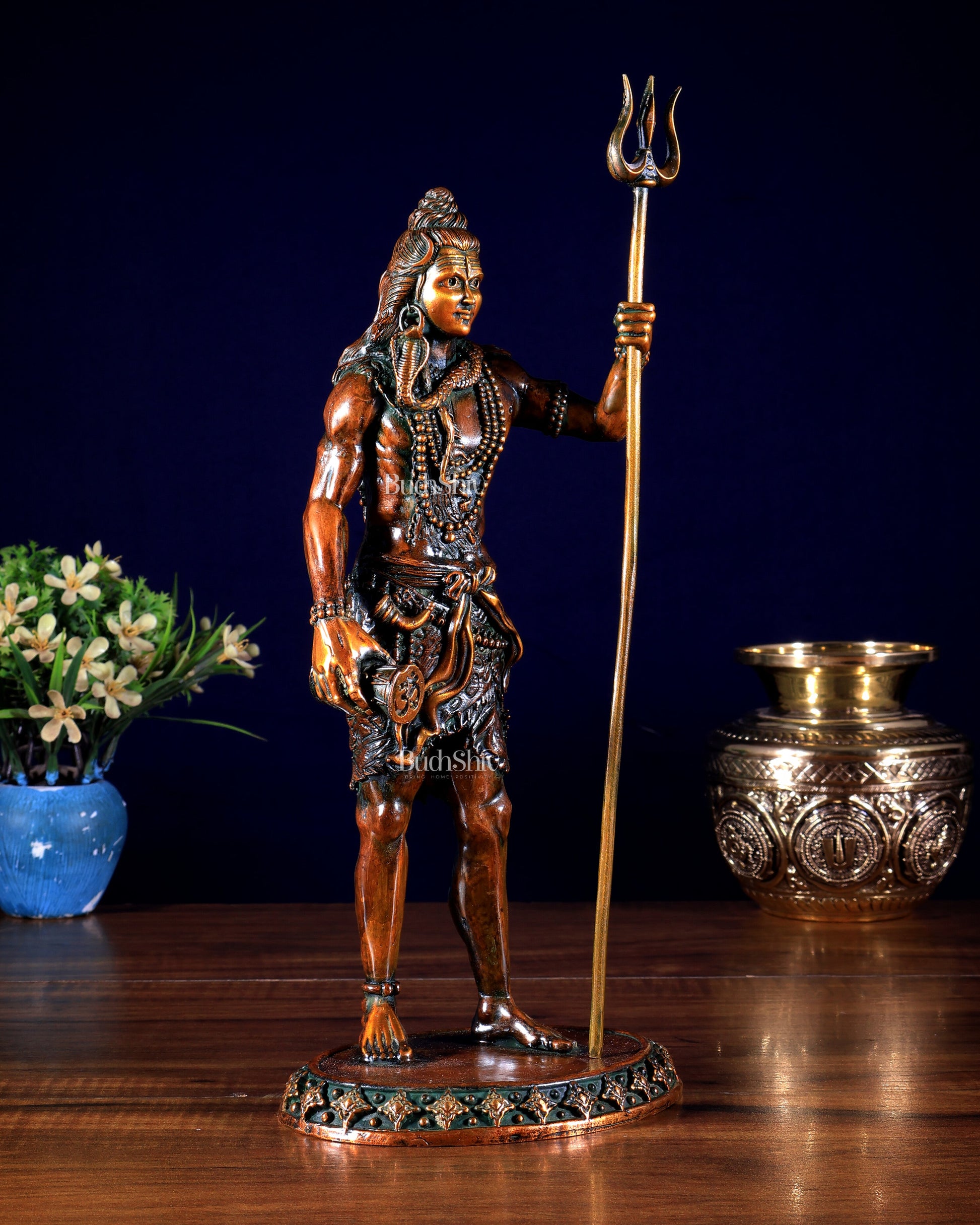 Brass Superfine Standing Lord Shiva Idol chola finish 11"