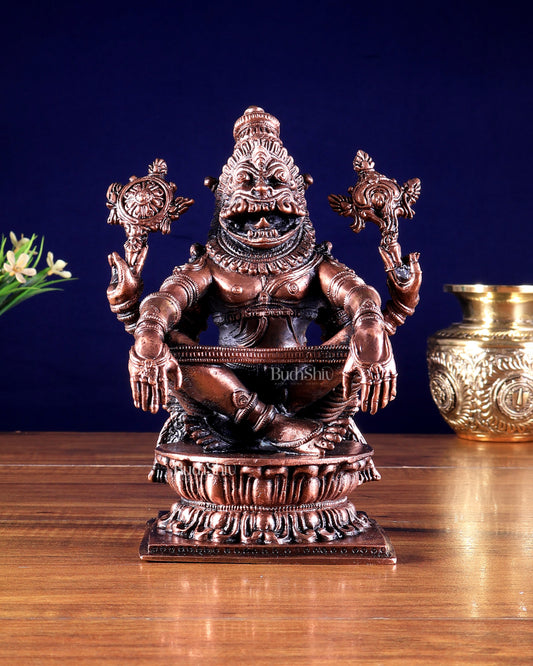 Pure Copper Solid Yoga Narasimha Idol – Large & Heavy 7.5 inch