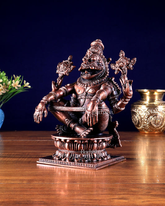 Pure Copper Solid Yoga Narasimha Idol – Large & Heavy 7.5 inch