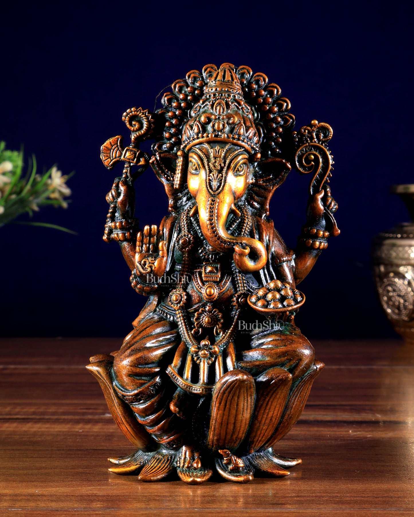 Pure Brass Superfine Lord Ganesha Idol | 6 inch brown tone