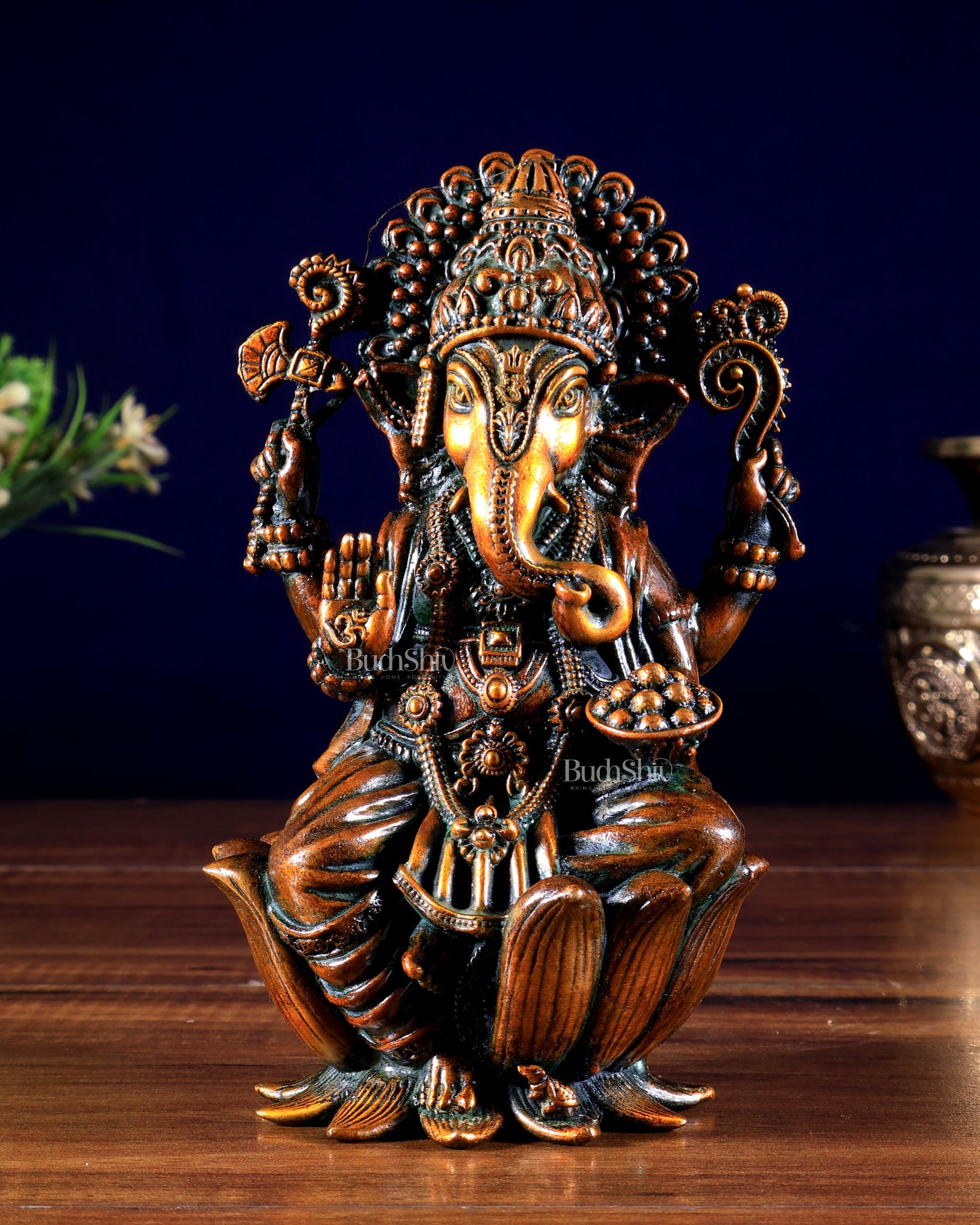 Pure Brass Superfine Lord Ganesha Idol | 6 inch brown tone