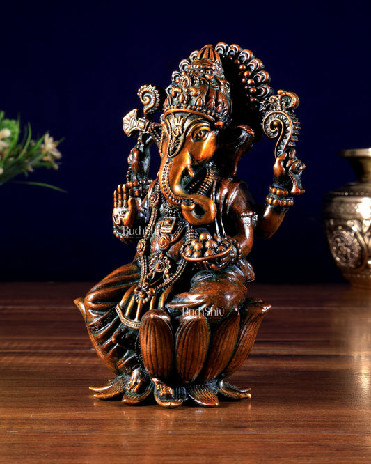 Pure Brass Superfine Lord Ganesha Idol | 6 inch brown tone