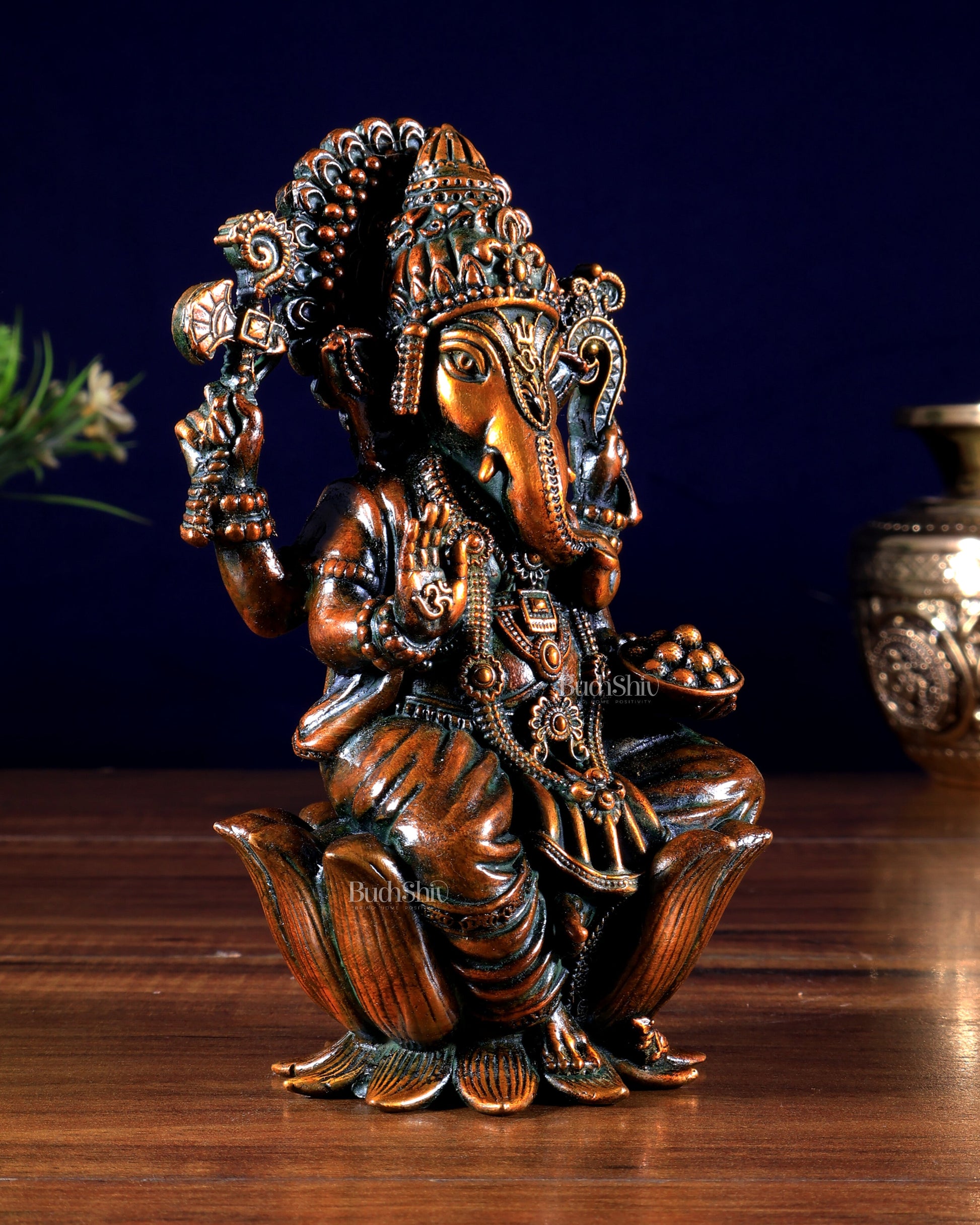 Pure Brass Superfine Lord Ganesha Idol | 6 inch brown tone