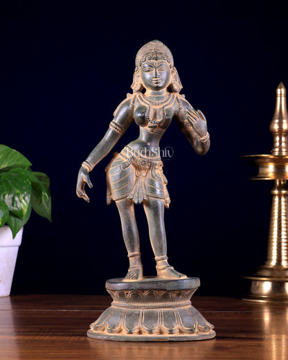 Traditional Brass Apsara Sculpture | 11 Inch sand patina