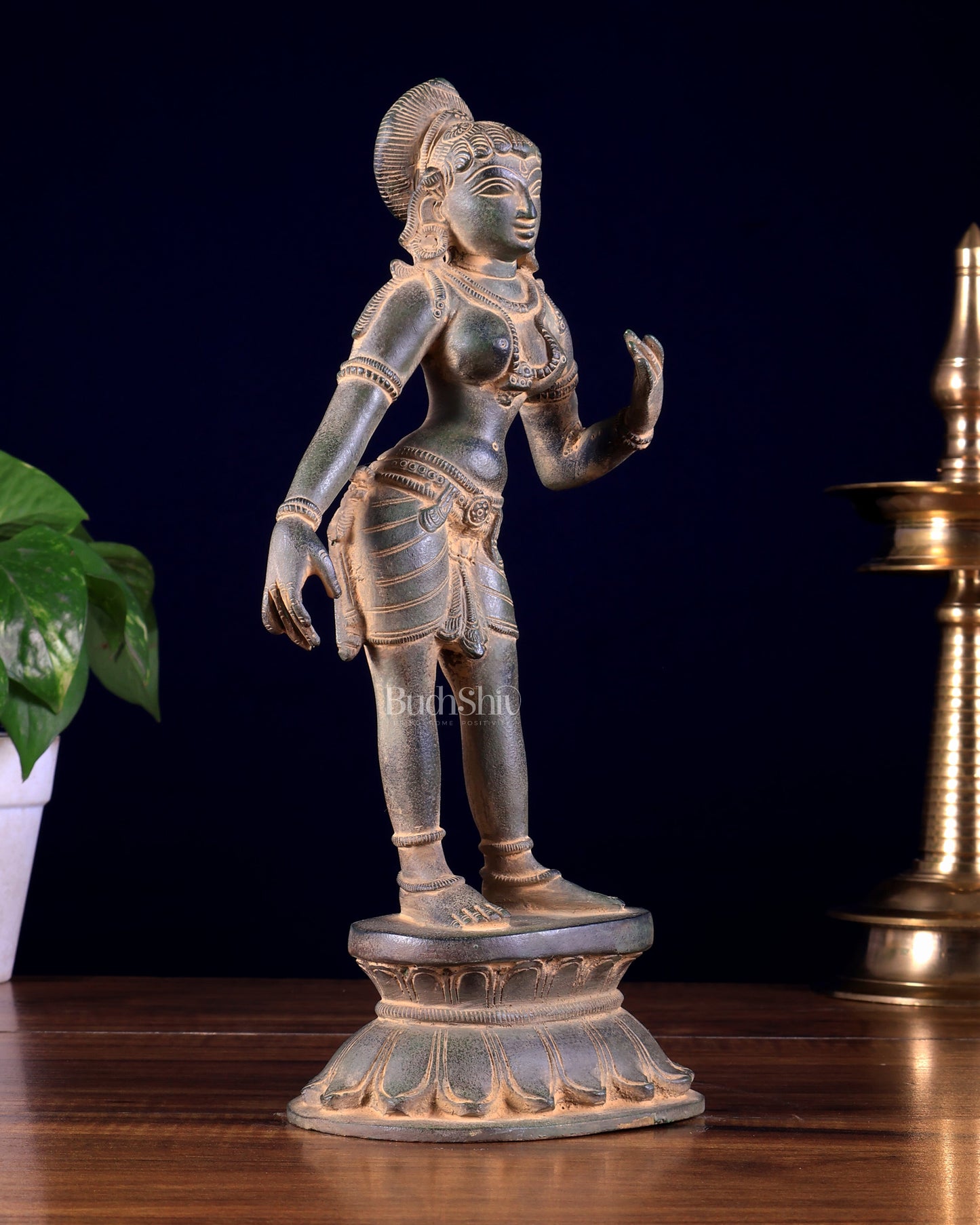 Traditional Brass Apsara Sculpture | 11 Inch sand patina