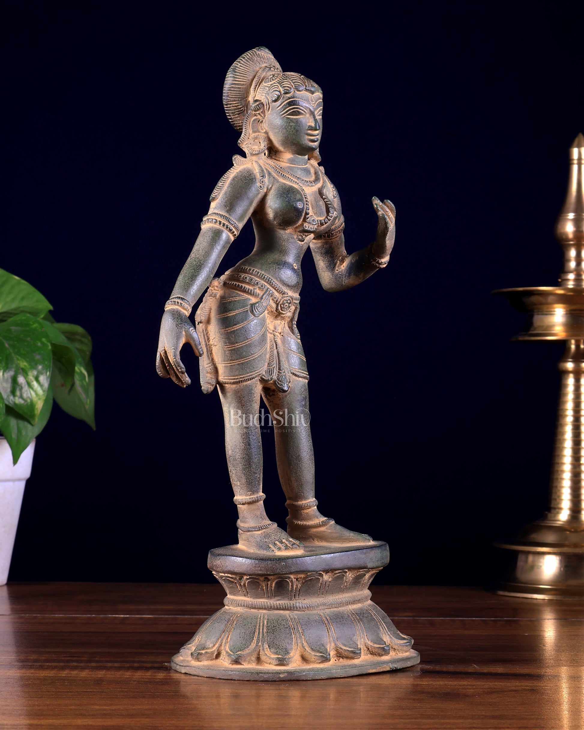Traditional Brass Apsara Sculpture | 11 Inch sand patina