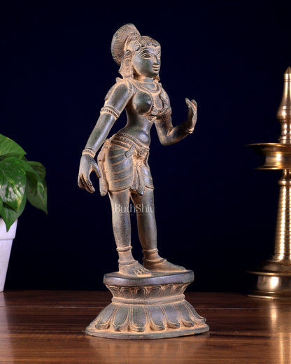 Traditional Brass Apsara Sculpture | 11 Inch sand patina
