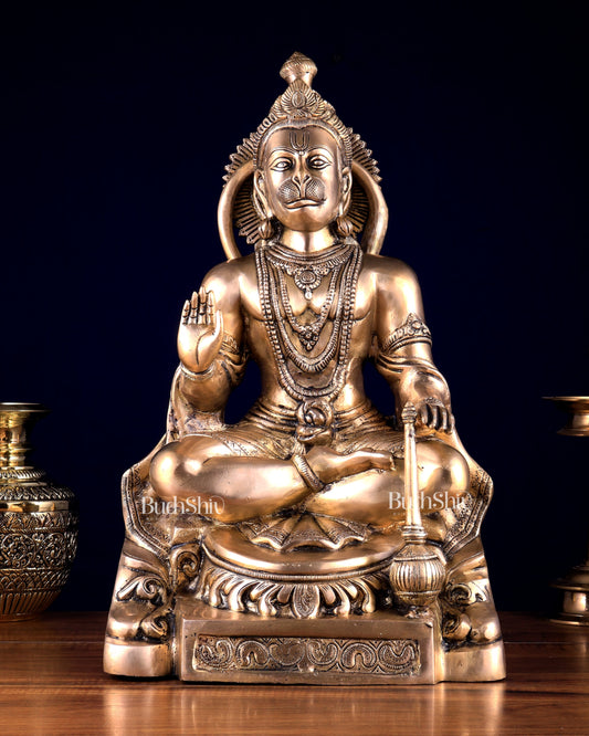 Brass Blessing Hanuman Statue – 17.5 Inch matte finish