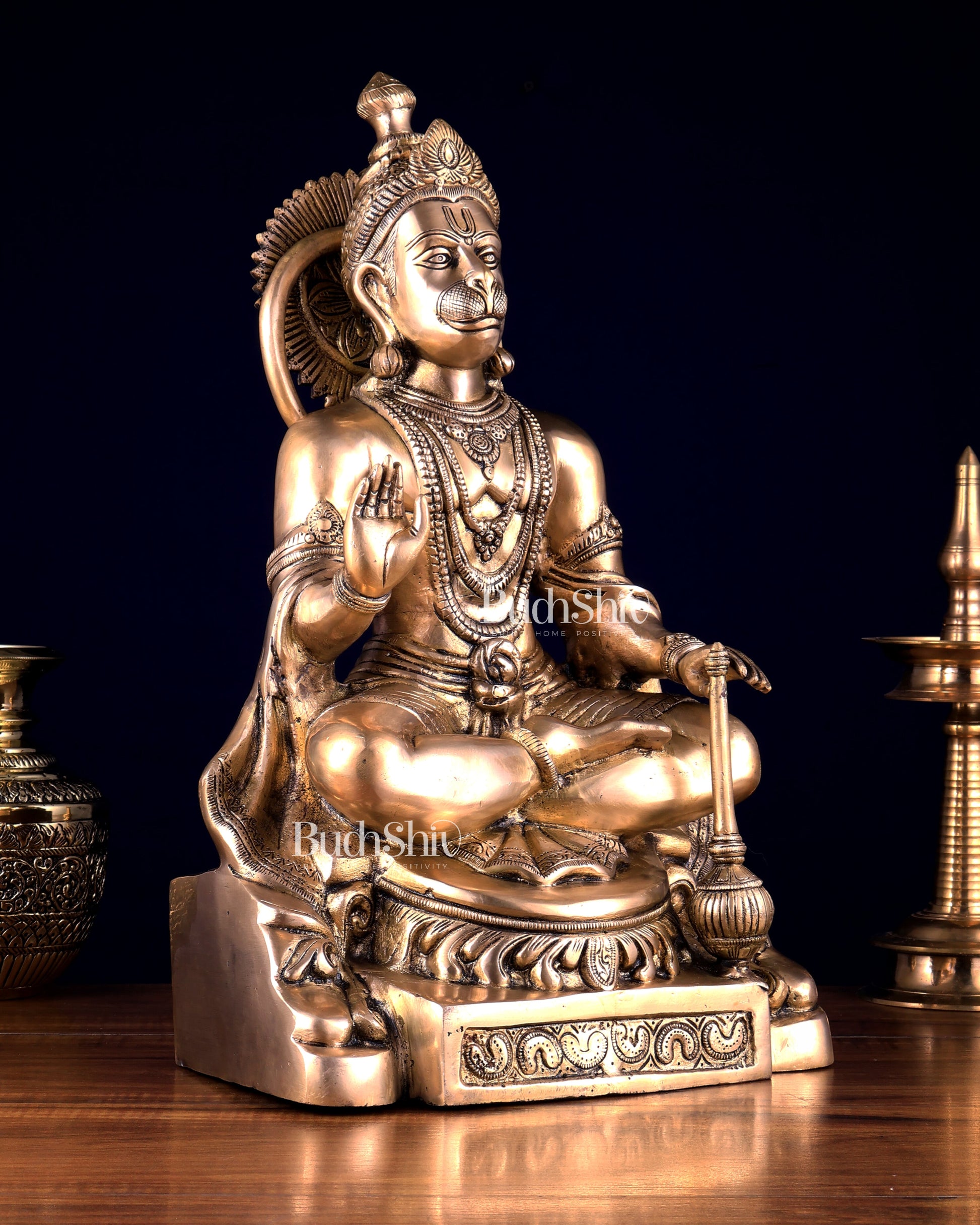 Brass Blessing Hanuman Statue – 17.5 Inch matte finish