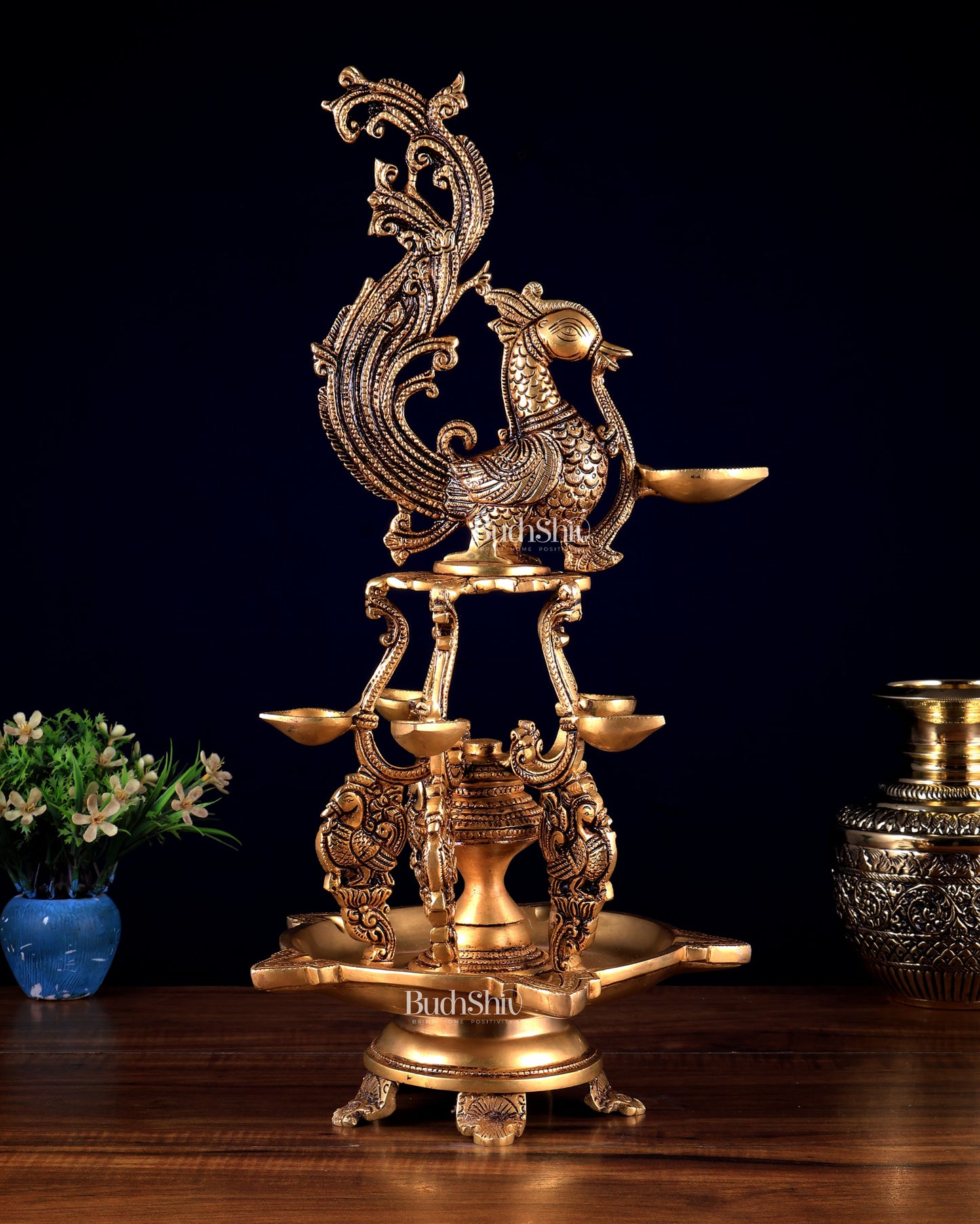 Brass Large Annampakshi Diya Samai Oil Lamp – Multiple Wicks 18 inch