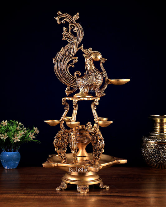 Brass Large Annampakshi Diya Samai Oil Lamp – Multiple Wicks 18 inch