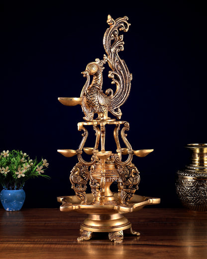 Brass Large Annampakshi Diya Samai Oil Lamp – Multiple Wicks 18 inch