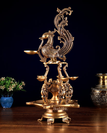 Brass Large Annampakshi Diya Samai Oil Lamp – Multiple Wicks 18 inch