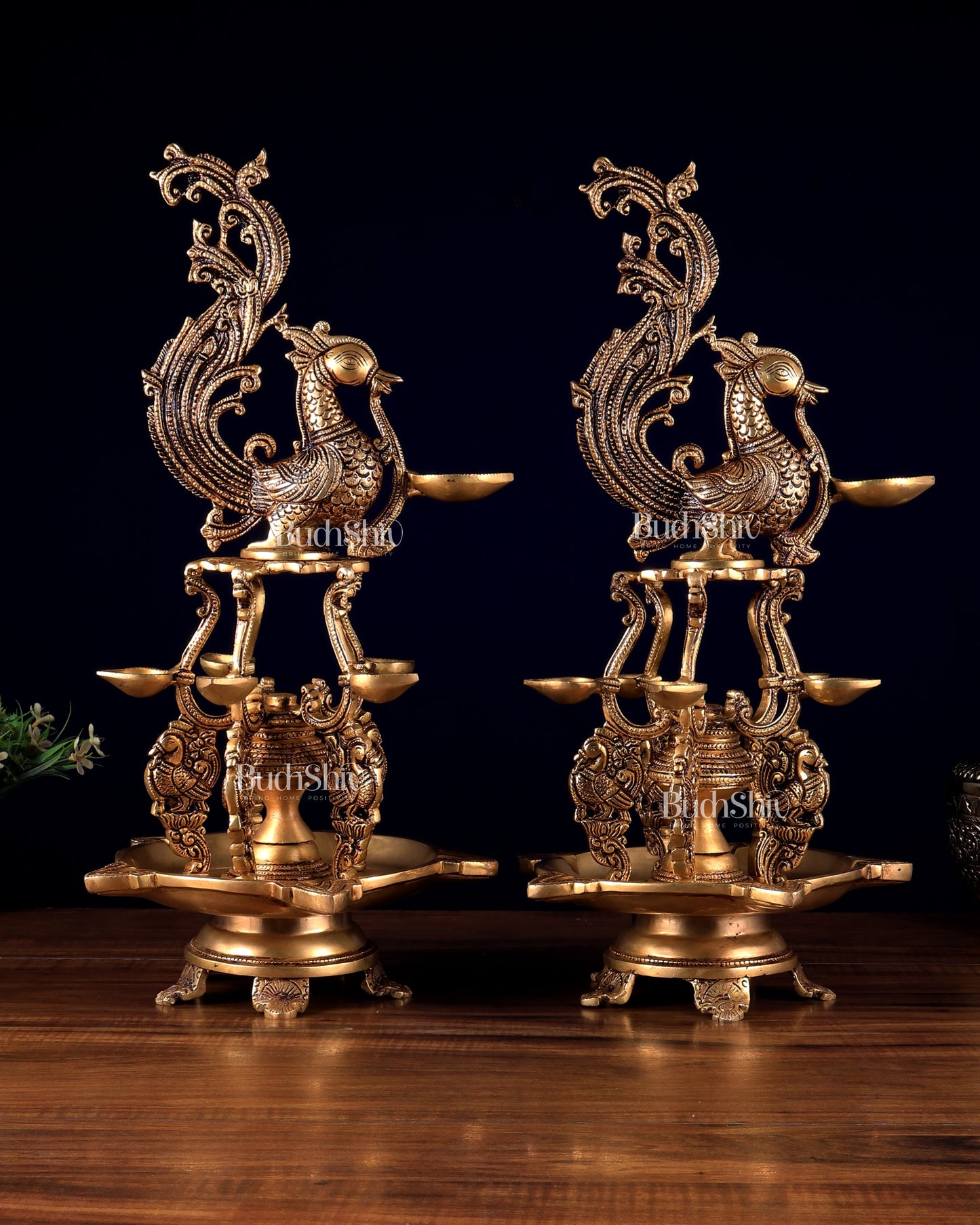 Brass Large Annampakshi Diya Samai Oil Lamps pair  – Multiple Wicks 18 inch