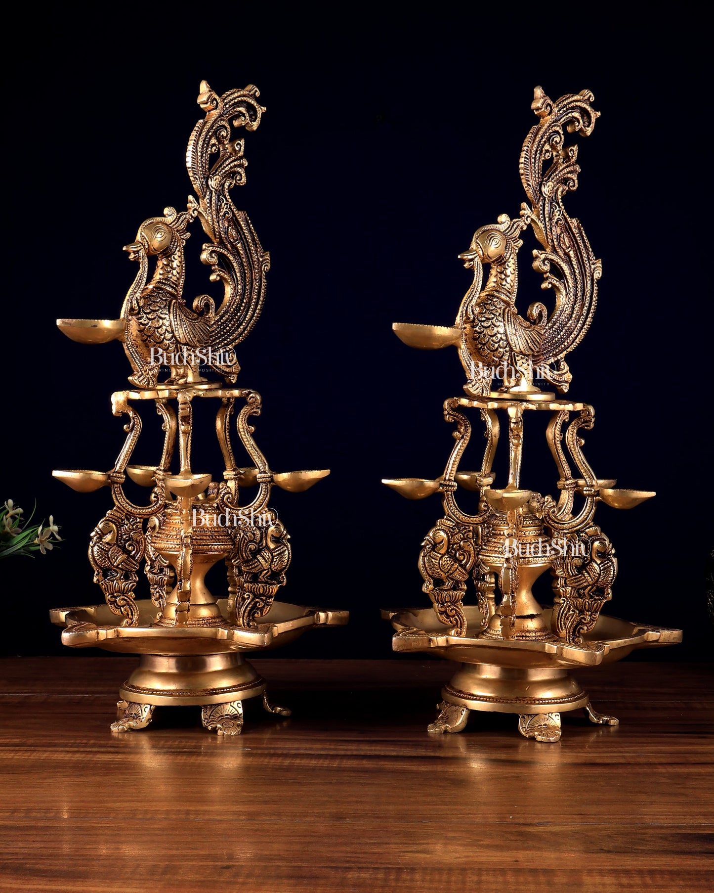 Brass Large Annampakshi Diya Samai Oil Lamps pair  – Multiple Wicks 18 inch