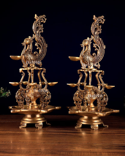 Brass Large Annampakshi Diya Samai Oil Lamps pair  – Multiple Wicks 18 inch