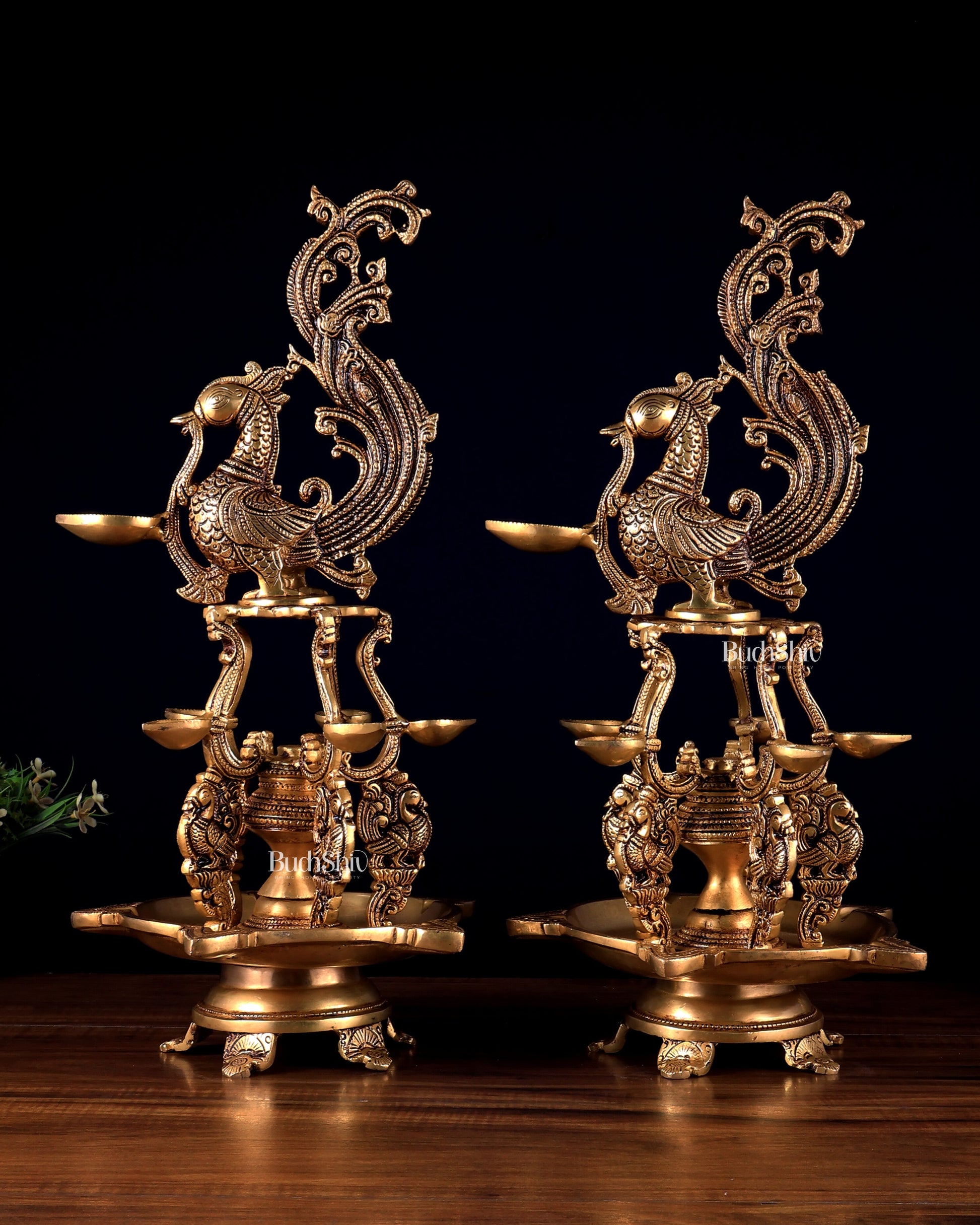 Brass Large Annampakshi Diya Samai Oil Lamps pair  – Multiple Wicks 18 inch