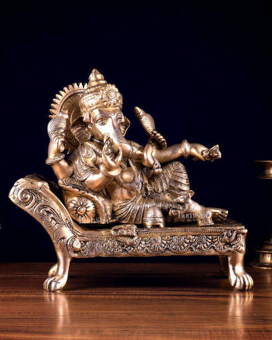 Pure Brass Resting Ganesha Statue – Auspicious Home & Temple Decor 13.5 inch