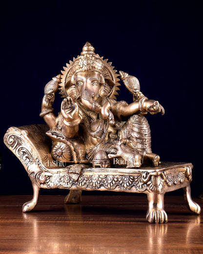 Pure Brass Resting Ganesha Statue – Auspicious Home & Temple Decor 13.5 inch