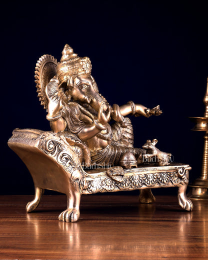 Pure Brass Resting Ganesha Statue – Auspicious Home & Temple Decor 13.5 inch