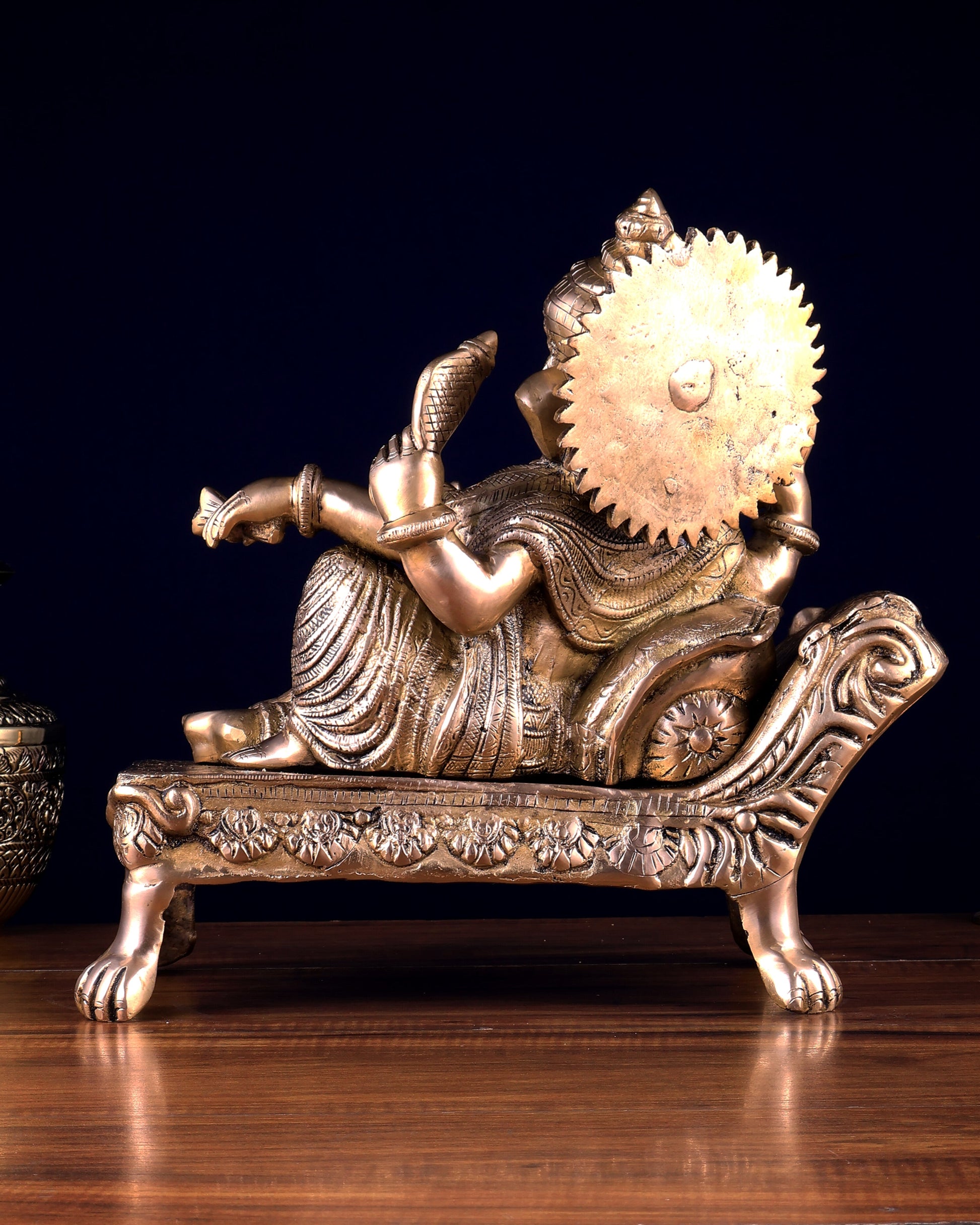 Pure Brass Resting Ganesha Statue – Auspicious Home & Temple Decor 13.5 inch