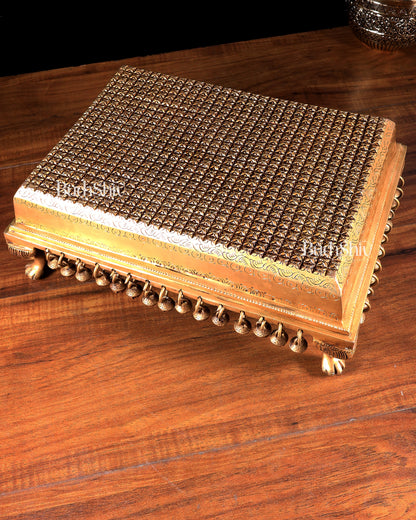Brass Pooja Chowki Stool with Bells & Ghungroos – Divine Temple Stand 14 inch