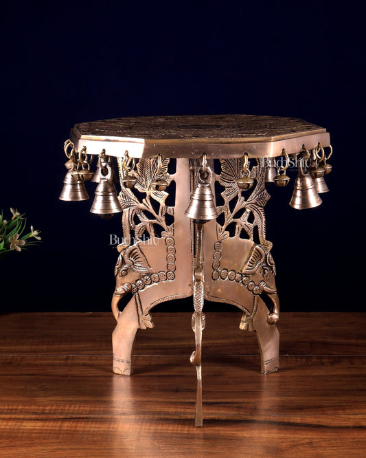Pure Brass Elephant-Legged Chowki Stool for Pooja Rooms 12 inch