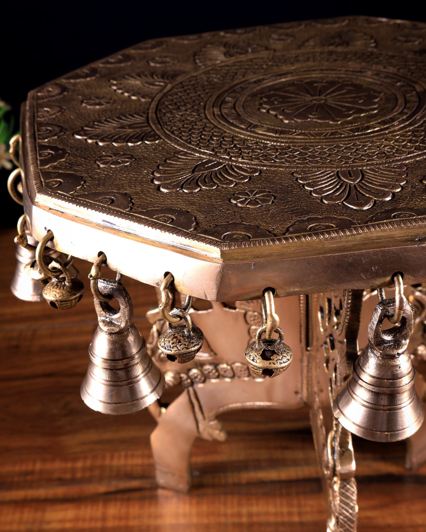 Pure Brass Elephant-Legged Chowki Stool for Pooja Rooms 12 inch