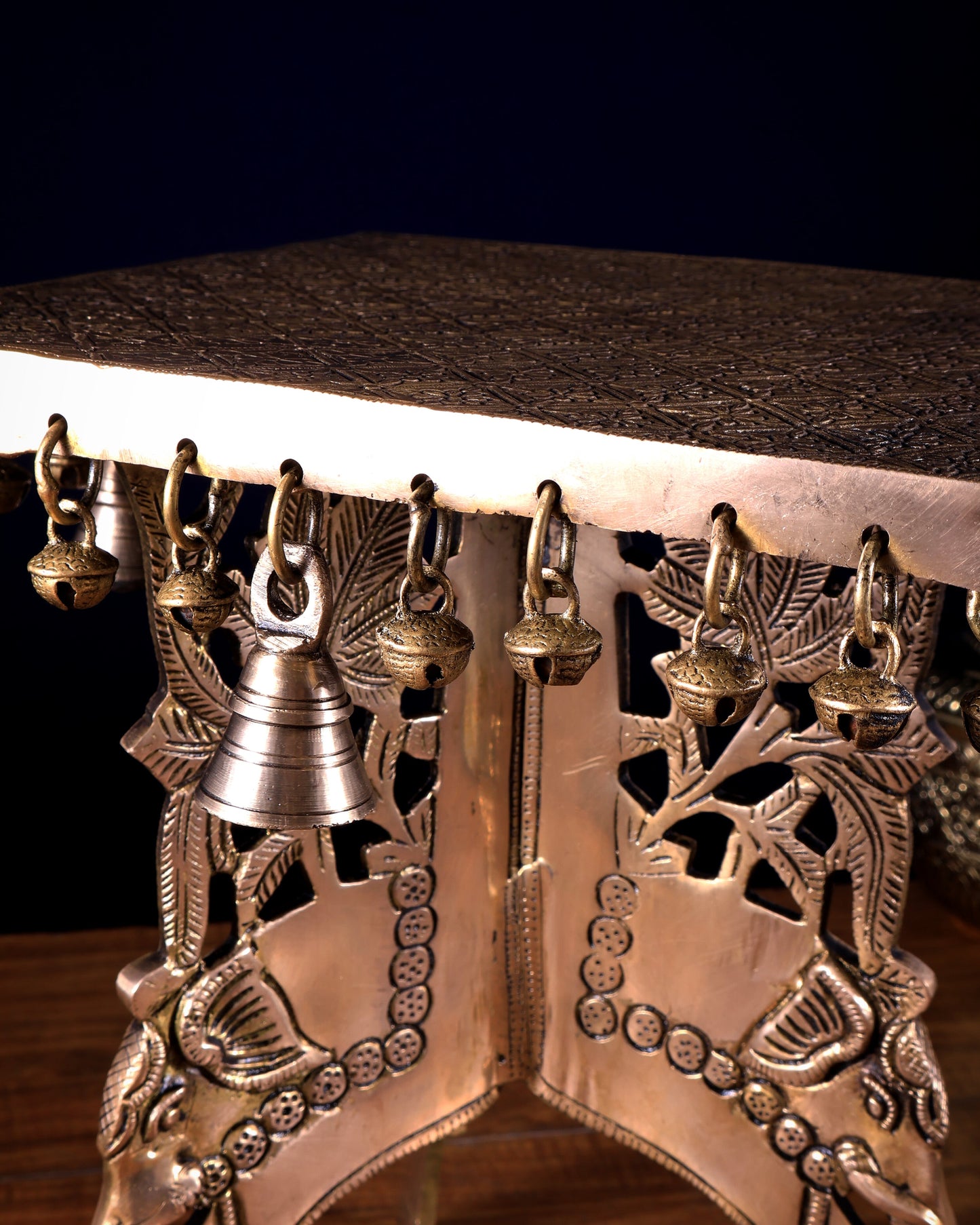 Pure Brass Elephant-Legged square Chowki Stool for Pooja Rooms 12 inch