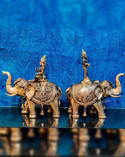 Brass Superfine Pair of Engraved Elephants with Goddess Lakshmi and Lord Tirupati Balaji | Auspicious Home Decor |