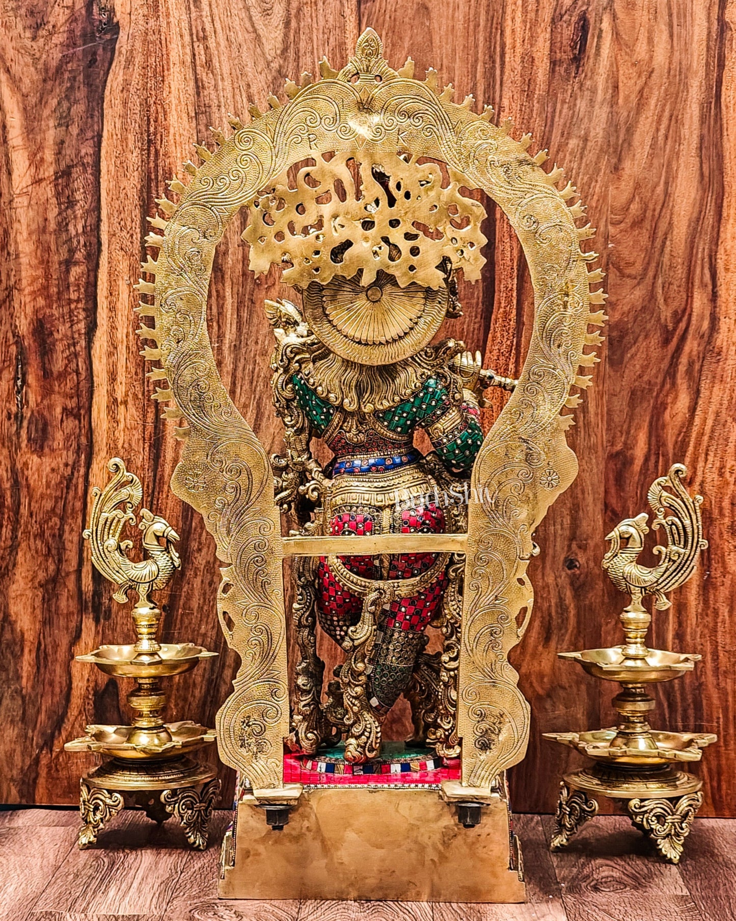 Divine Superfine Brass Krishna Statue 32 inch with stonework
