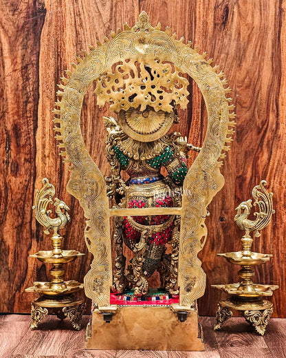 Divine Superfine Brass Krishna Statue 32 inch with stonework