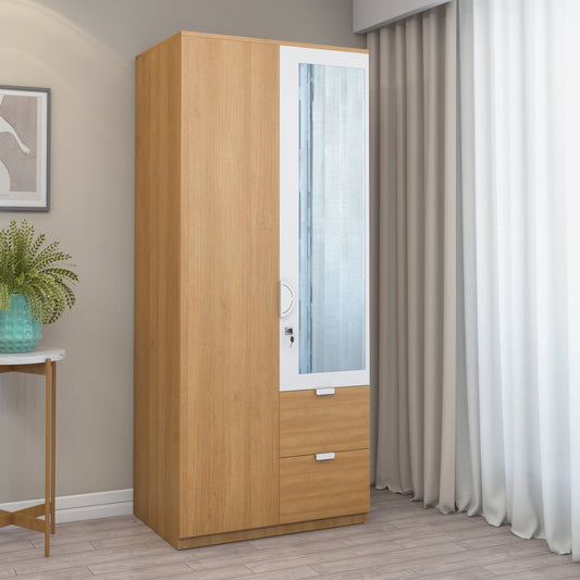 Nilkamal Indio 2 Door Wardrobe With Mirror (Teak & White)