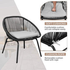 Lanx Outdoor Patio Seating Set 2 Chairs and 1 Table Set (Black)