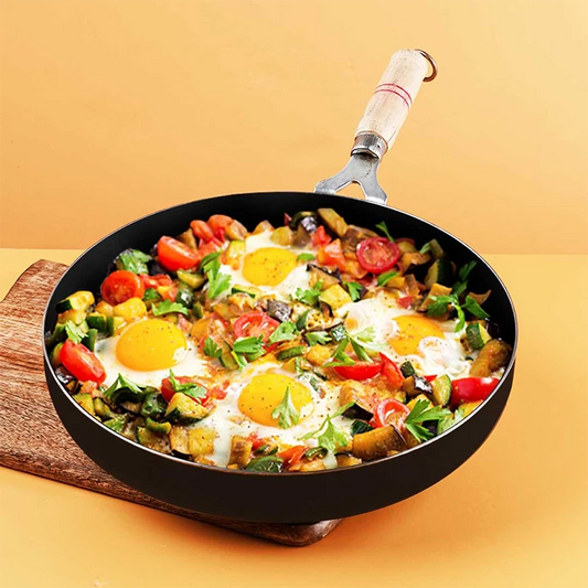100% Pure Sheet Iron Fry Pan with Wooden Handle, Seasoned, Toxin-free, Induction, 16.5/25.4/30.4 cm