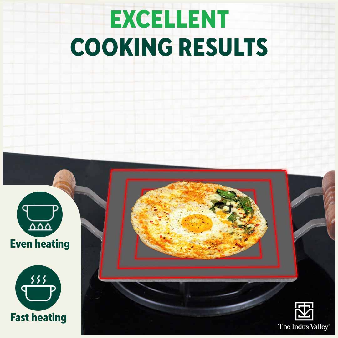 100% Pure Iron Square Tawa with Double Wooden Handles, Pre-Seasoned, Toxin-free, Induction, 30.5cm