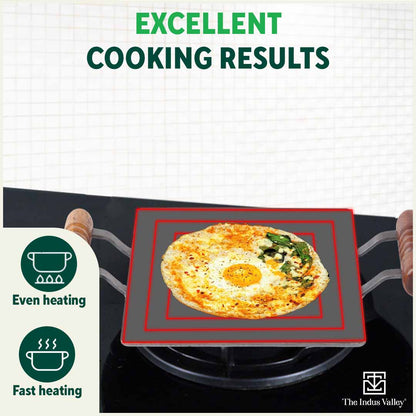 100% Pure Iron Square Tawa with Double Wooden Handles, Pre-Seasoned, Toxin-free, Induction, 30.5cm