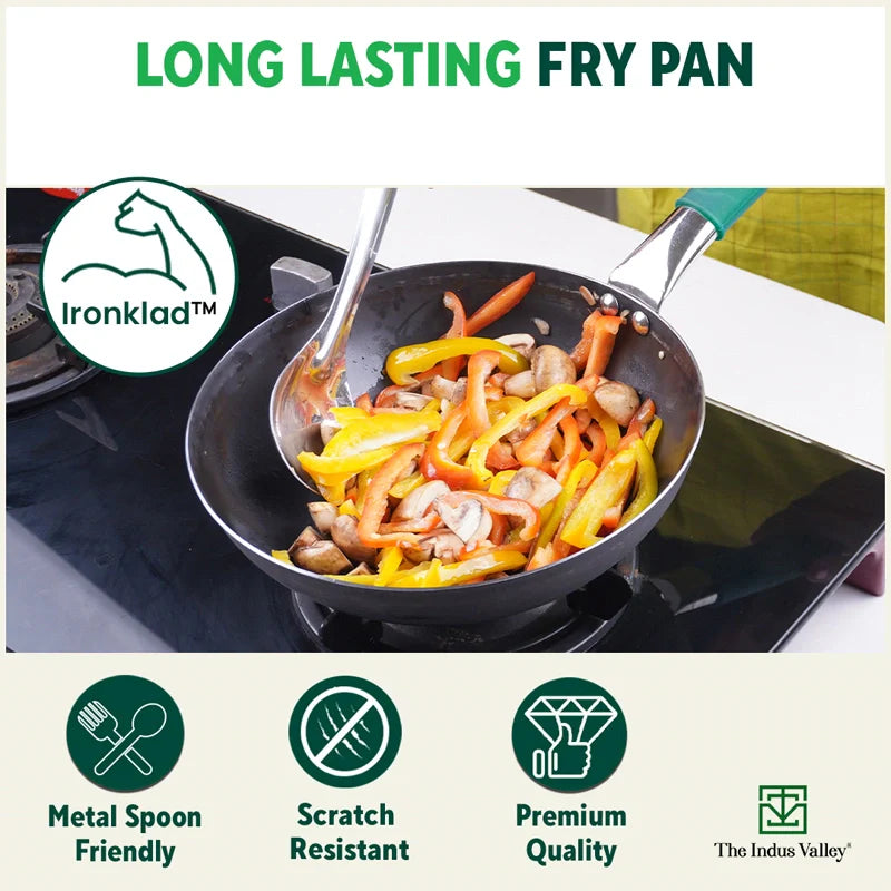 Ironklad 100% Pure Sheet Iron Frying pan, Steel Cool Touch Handle & Silicone Grip, Pre-seasoned, Toxin-free, Induction, 2/2.5 L, 25/30.8 Cm, 1.1/1.4 Kg