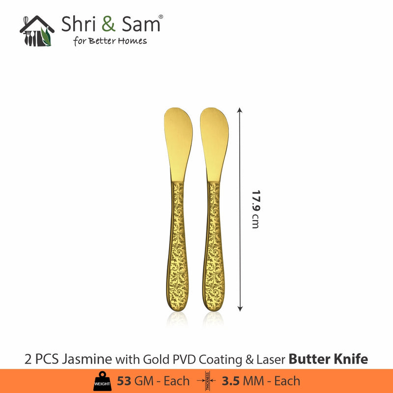 Stainless Steel Cutlery with Gold PVD Coating & Laser Jasmine