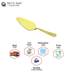 Stainless Steel Cake Server with Gold PVD Coating and Laser Jasmine