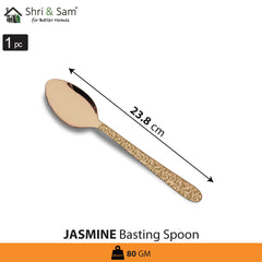 Stainless Steel Basting Spoon Solid with Rose Gold PVD Coating and Laser Jasmine