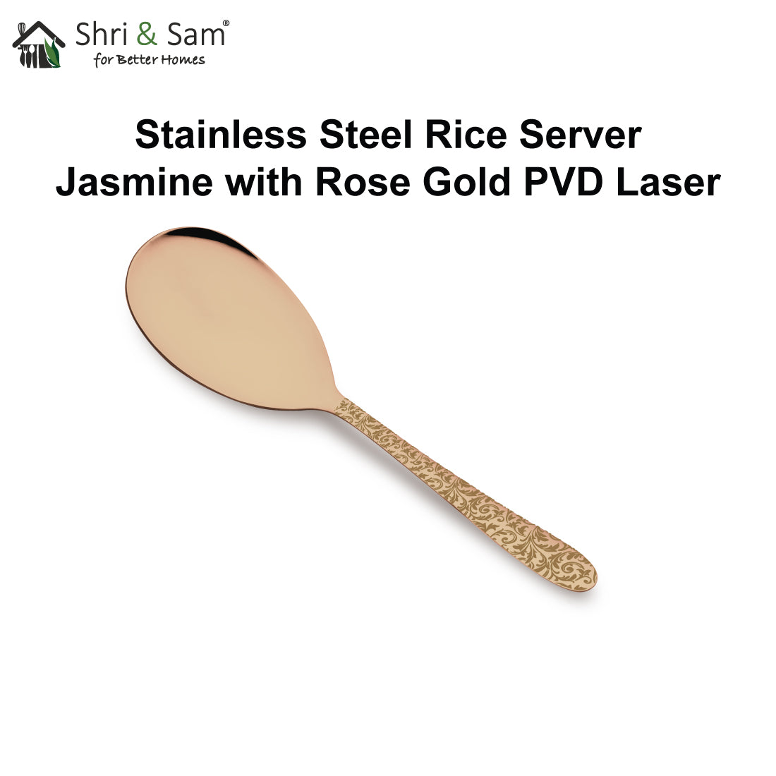 Stainless Steel Rice Server with Rose Gold PVD Coating and Laser Jasmi ...