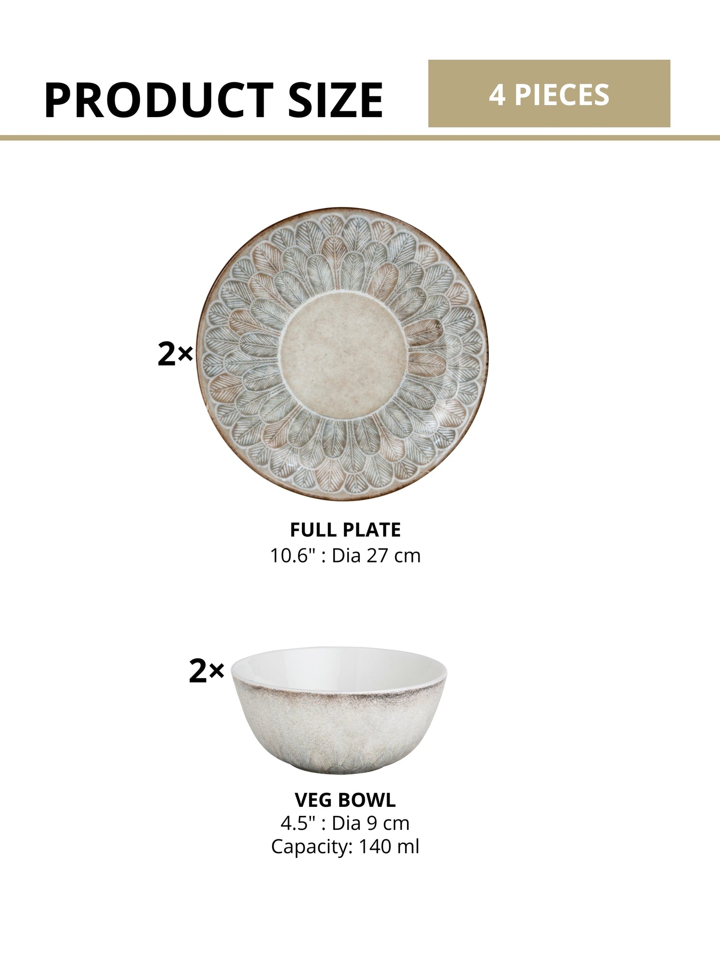 JCPL Fine Porcelain Textures Aroma Dinner Set (Set Of 4), 2 Plates and 2 Bowls