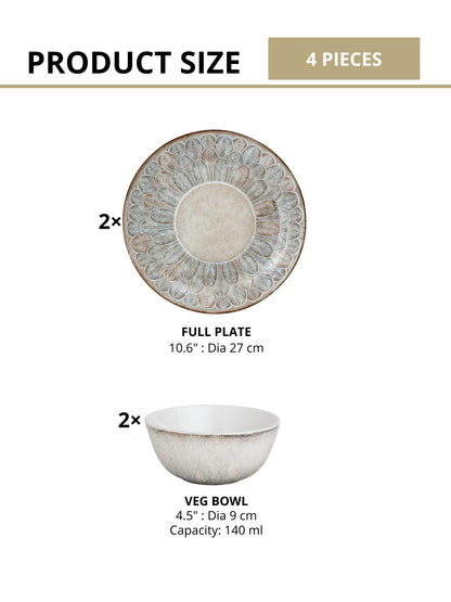 JCPL Fine Porcelain Textures Aroma Dinner Set (Set Of 4), 2 Plates and 2 Bowls