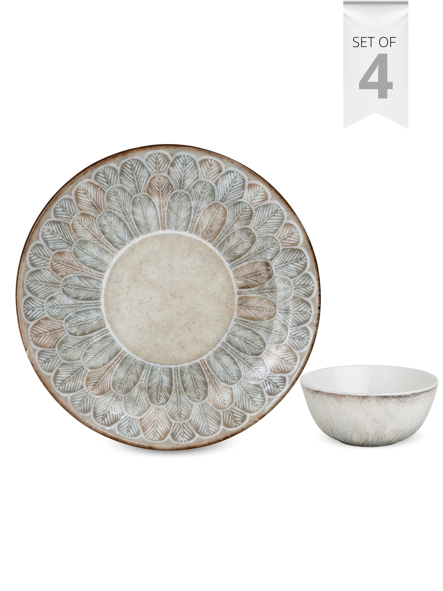 JCPL Fine Porcelain Textures Aroma Dinner Set (Set Of 4), 2 Plates and 2 Bowls
