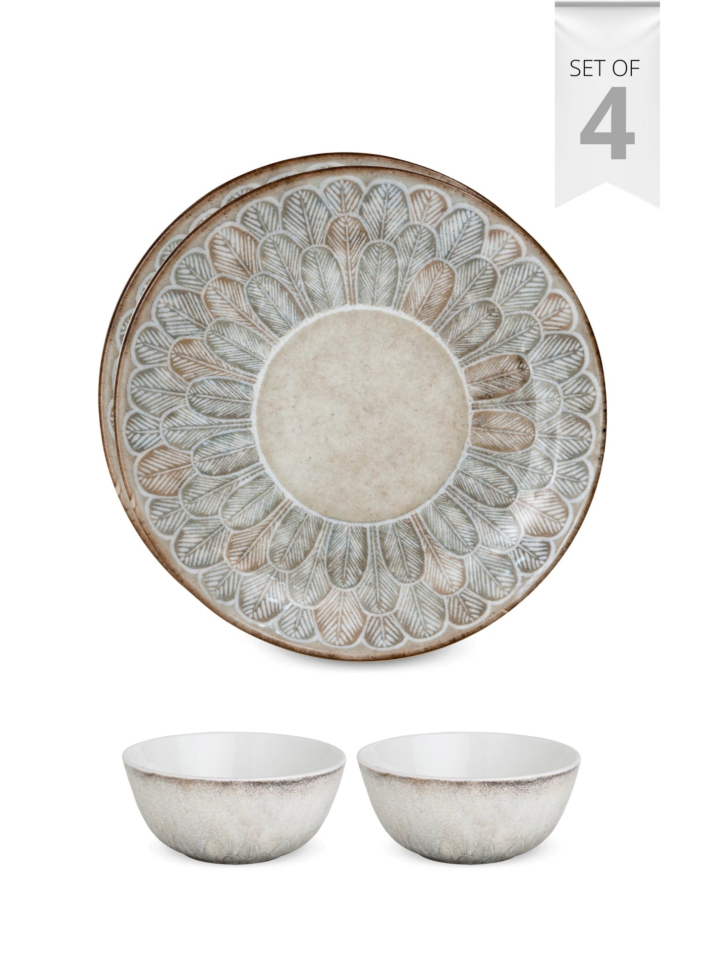 JCPL Fine Porcelain Textures Aroma Dinner Set (Set Of 4), 2 Plates and 2 Bowls
